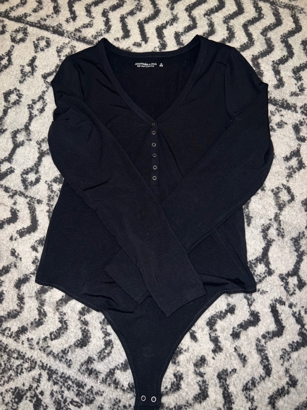 Abercrombie & Fitch Black Long-Sleeve V-Neck Henley Bodysuit